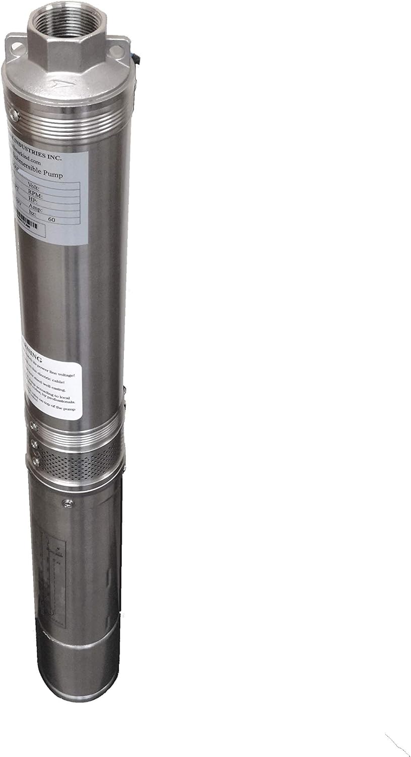 Hallmark Industries MA0414X-7A Deep Well Submersible Pump, 1 hp, 230V, 60 Hz, 30 GPM, 207 Head, Stainless Steel, 4