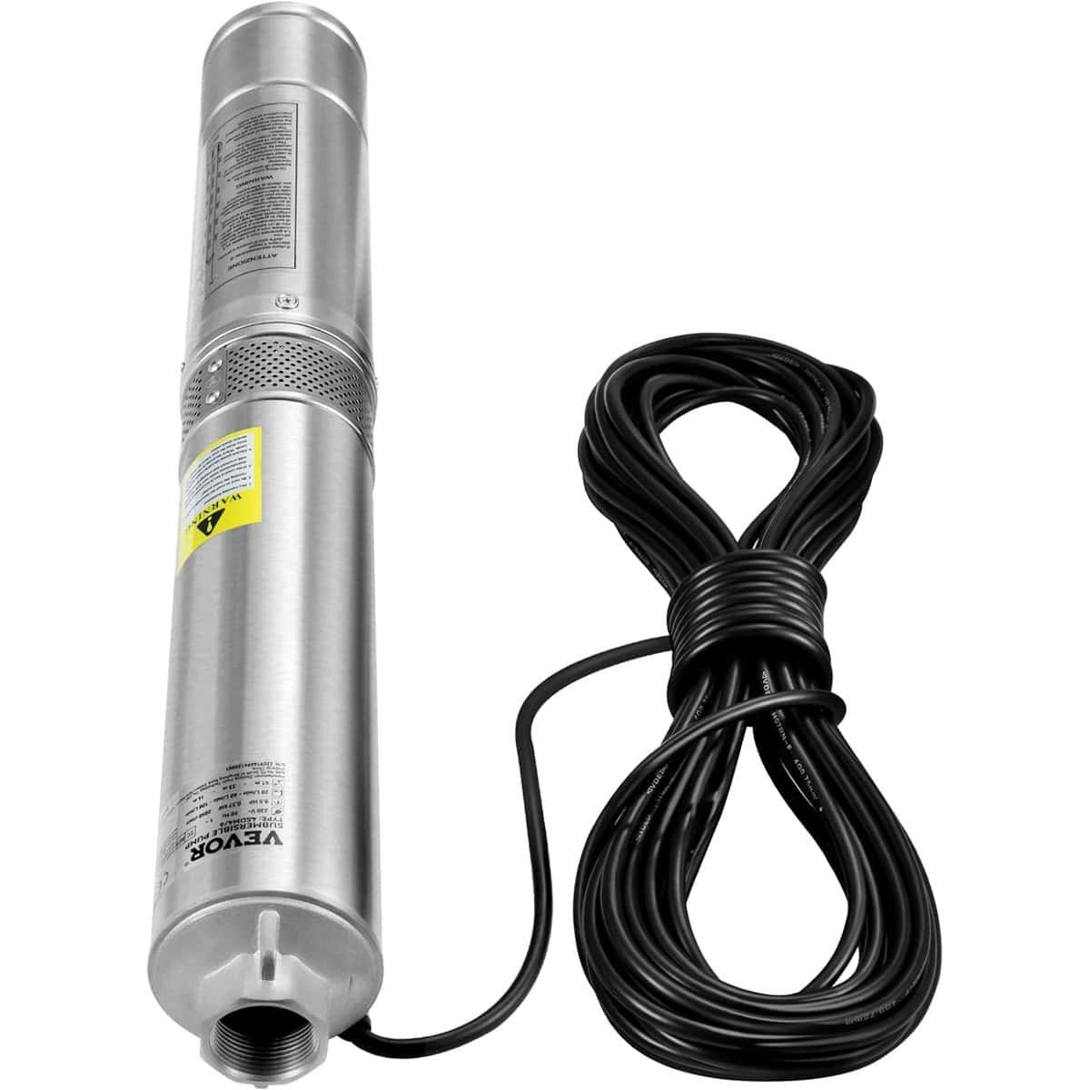 VEVOR Deep Well Submersible Pump, 1HP 115V/60Hz, 37gpm Flow 207ft Head, with 33ft Electric Cord, 4 Stainless Steel Water Pump for Industrial, IrrigationHome Use, IP68 Waterproof Grade