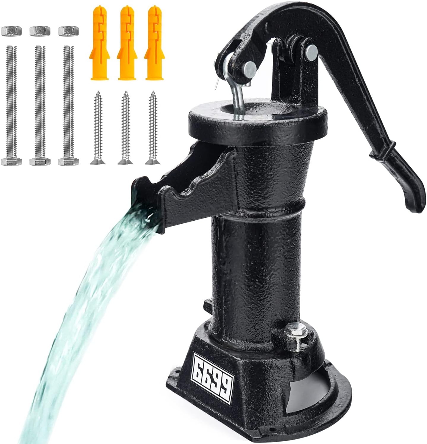 6699 Durable Cast Iron Pitcher Pump Antique Manual Hand Shake Suction Well Pump Water Transfer Pump 25ft Maximum Lift Easy Installation for Outdoor Garden Pond Backyards SWP 300 Black