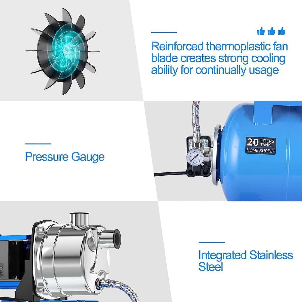 1.6HP Shallow Well Pump - 1162GPH Garden Water Pump For Home Irrigation & Farm Use