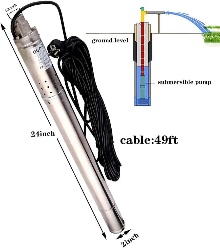 SHYLIYU 1/2HP Stainless Steel 2 OD Pipe Submersible Bore Pump 1/2 inch Outlet Water Pump 220-240V, 50Hz, Deep Well Pump Screw Submersible Water Pump for Industrial and Home Use SHYLIYU 1/2HP Stainless Steel 2 OD Pipe Submersible Bore Pump 1/2 inch Outlet Water Pump 220-240V, 50Hz, Deep Well Pump Screw Submersible Water Pump for Industrial and Home Use