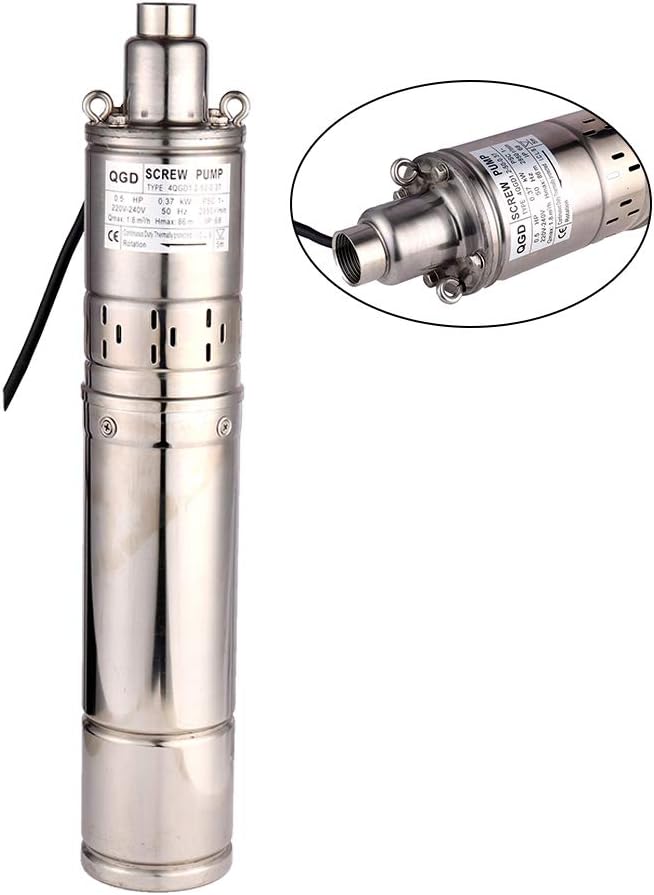 SHYLIYU 1/2HP Stainless Steel 4 OD Pipe Submersible Bore Pump 1inch Outlet Water Pump 86M Head Deep Well Pump Screw Submersible Water Pump for Industrial and Home Use