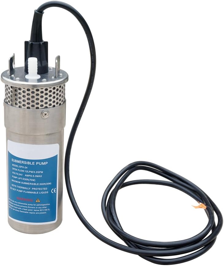 Amarine-made 24V DC Submersible Deep Well Water Pump 3.2GPM 4 / Alternative Energy Solar Battery Powered with Stainless Steel Shell-Max Lift 230 Ft, Max Submersion 100 Ft