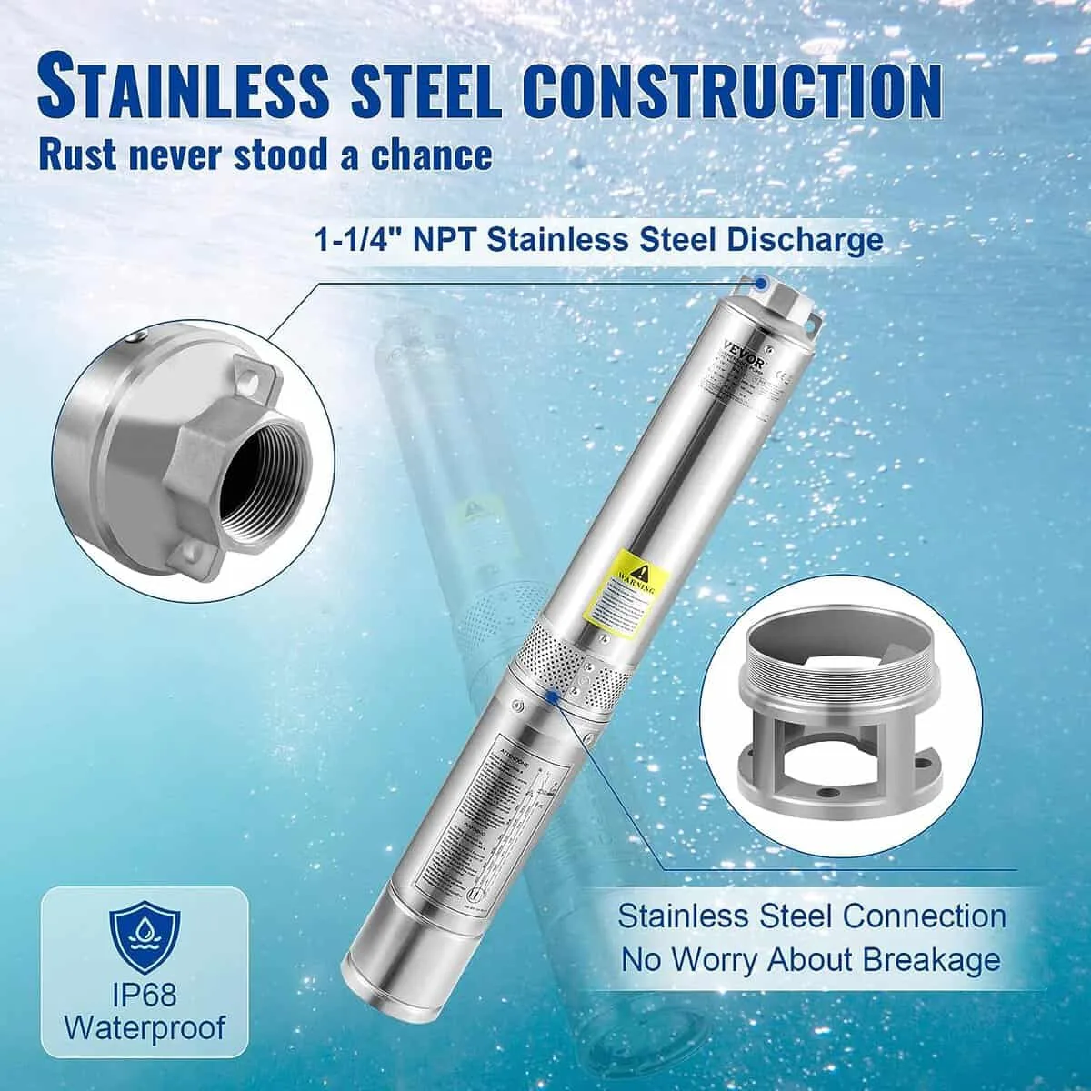 VEVOR Deep Well Submersible Pump, 3HP 230V/60Hz, 37GPM 640 ft Head, with 33 ft Cord External Control Box, 4 inch Stainless Steel Water Pumps for Industrial, Irrigation and Home Use, IP68 Waterproof VEVOR Deep Well Submersible Pump, 3HP 230V/60Hz, 37GPM 640 ft Head, with 33 ft Cord External Control Box, 4 inch Stainless Steel Water Pumps for Industrial, Irrigation and Home Use, IP68 Waterproof
