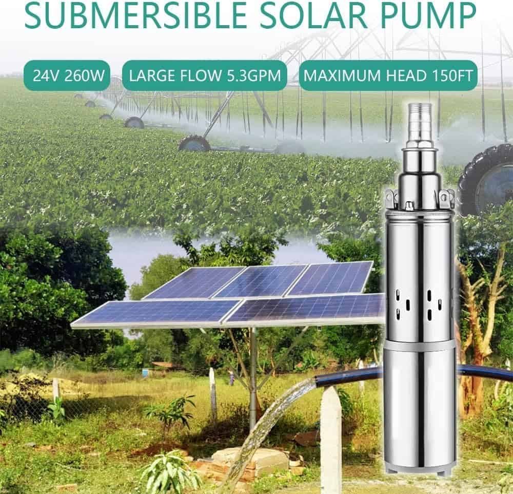 Submersible Solar Water Pump Solar Well Pump Submersible Deep Well Pump Stainless Steel Submersible Well Pump Irrigation Pump 5.3GPM 150FT for Garden Farm Ranch Agricultural 24V 260W Submersible Solar Water Pump Solar Well Pump Submersible Deep Well Pump Stainless Steel Submersible Well Pump Irrigation Pump 5.3GPM 150FT for Garden Farm Ranch Agricultural 24V 260W