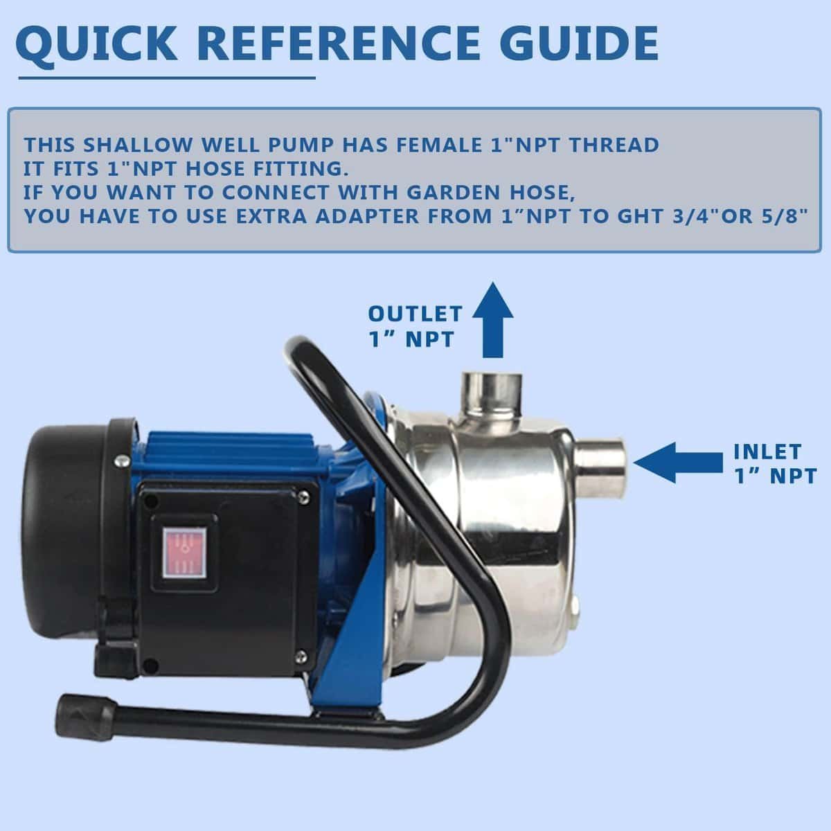 EXTRAUP 1.6HP Stainless Steel Shallow Well Pump - Portable Garden Water Pump For Lawn Sprinkling & Irrigation