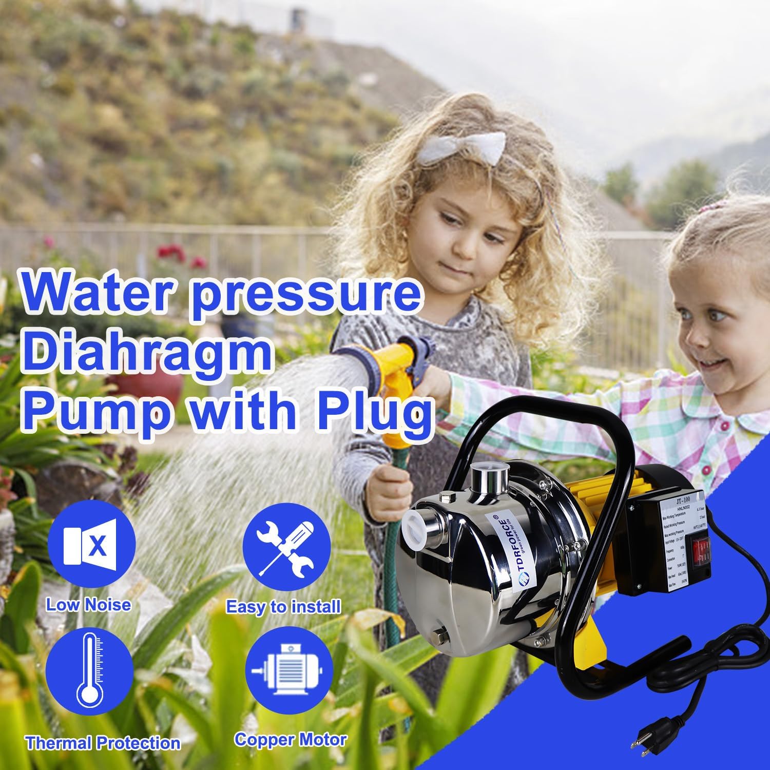 TDRFORCE 1HP 18gpm Shallow Well 110V Booster Pump Portable Garden Pond Water Transfer Pump Electric Yard Pool Cover Draining Pump Above Ground Self Priming Irrigation Pump Stainless Steel Lake Pump