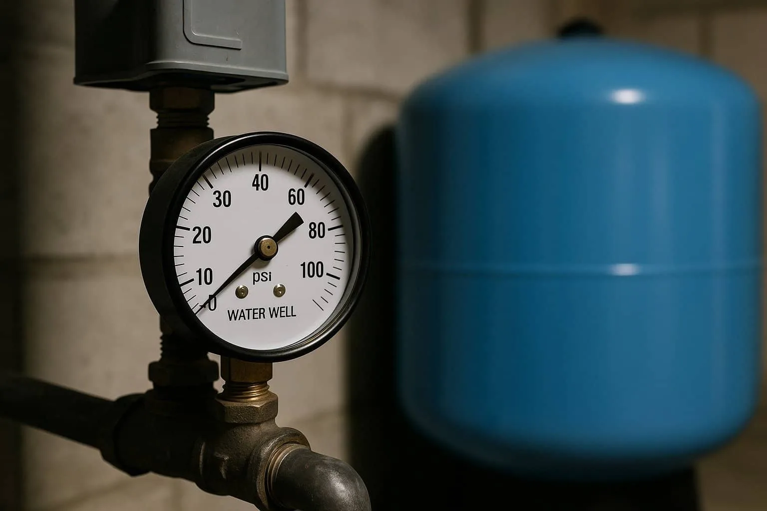 Well pressure tank and gauge