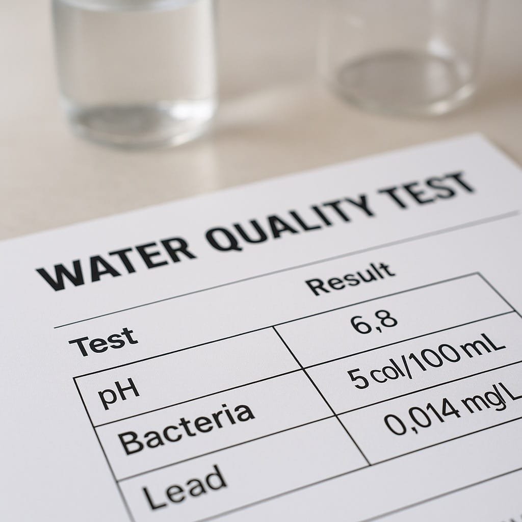 Water quality test results laboratory report