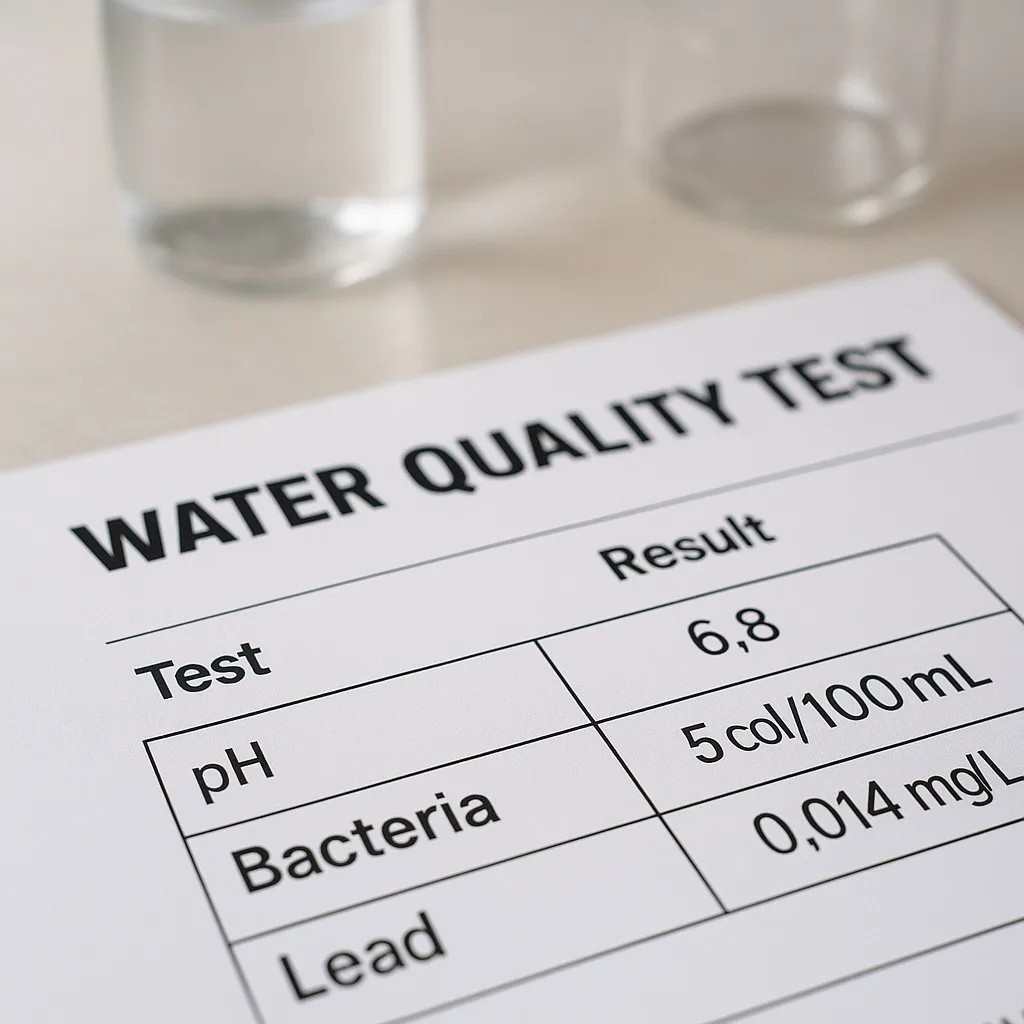 Water quality test results laboratory report