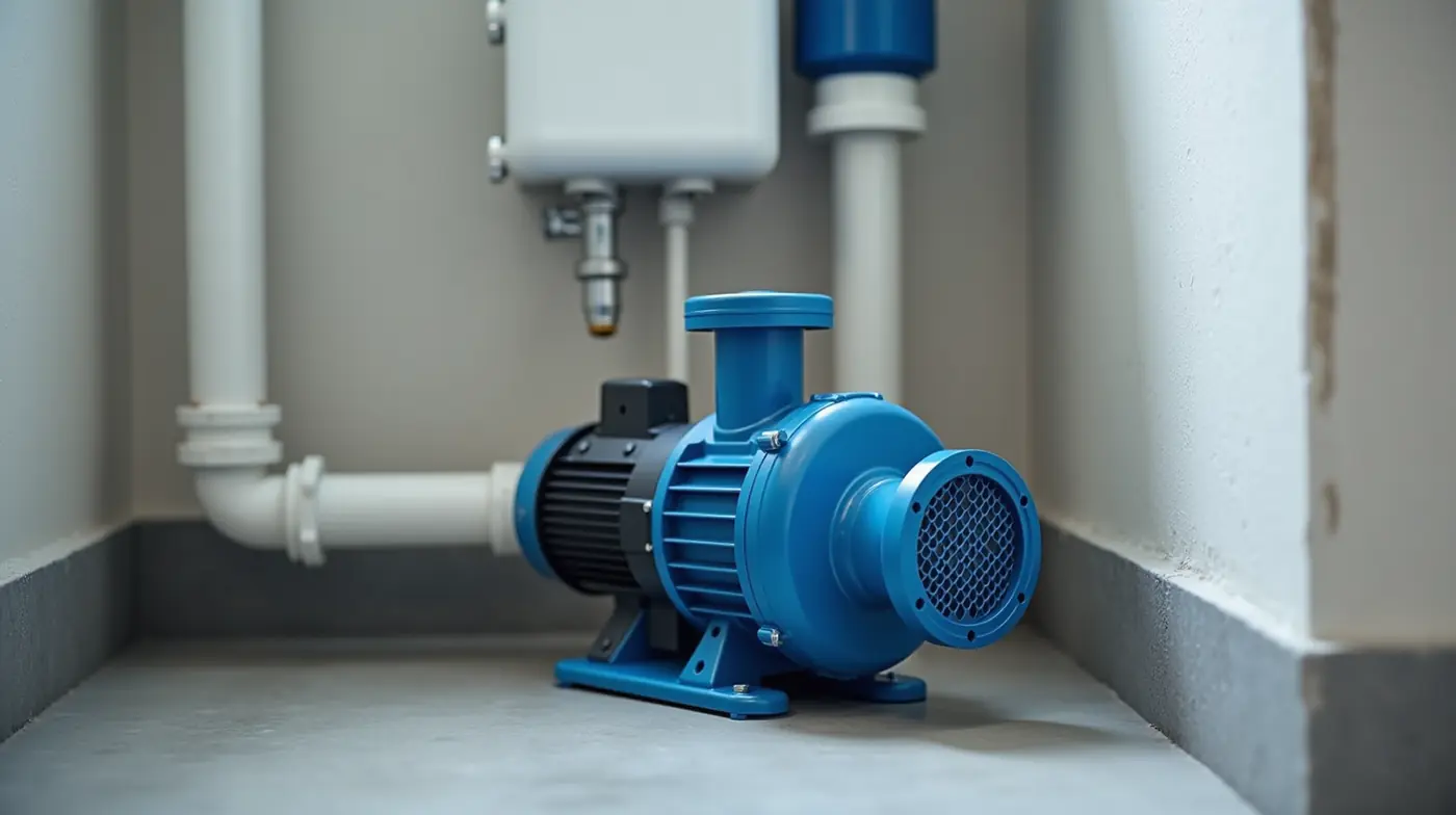 Burcam 3/4 HP Noryl shallow well jet pump system with pressure tank in a residential basement utility corner