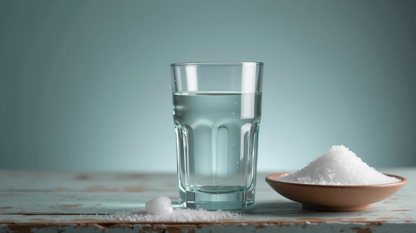 A professional editorial photograph of a clear glass of still well water resting on a weathered wooden surface, a fine p